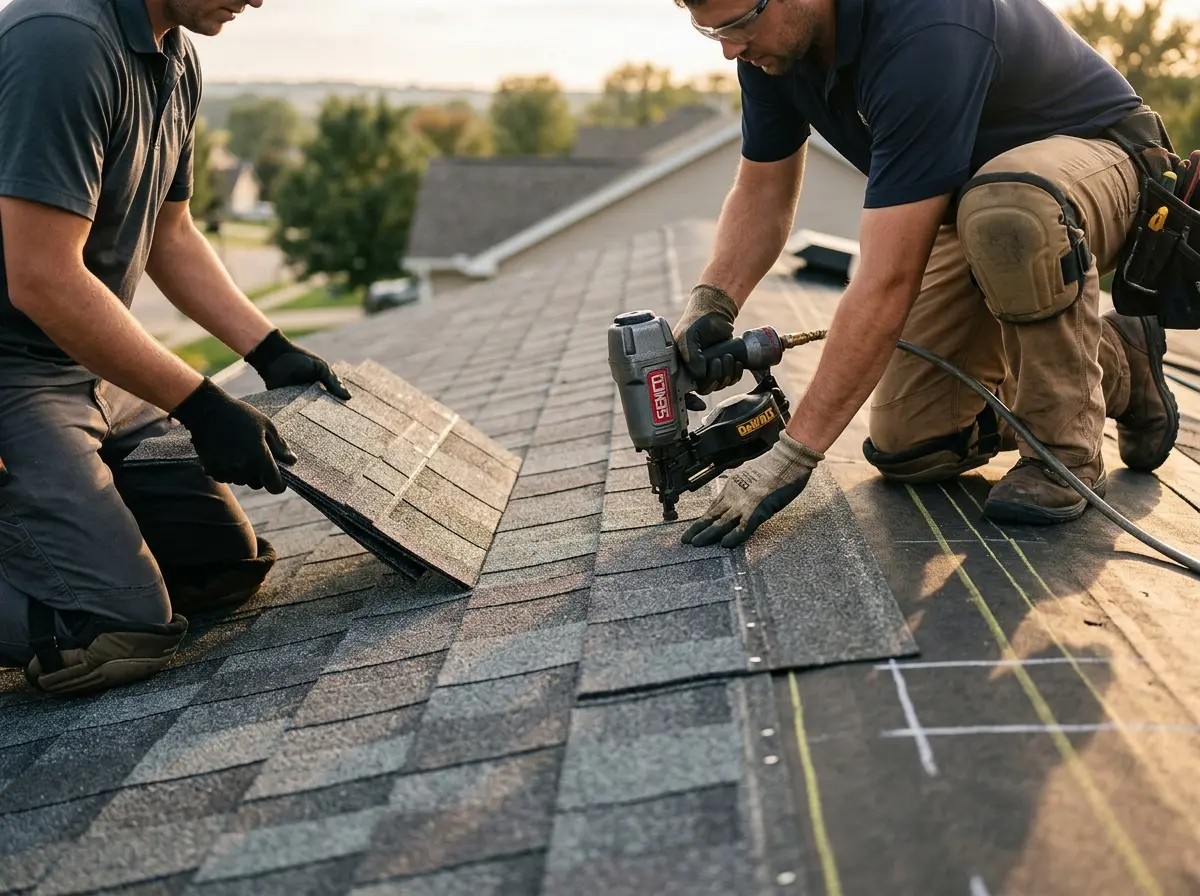 Professional roofer working on a residential roof in Sevierville